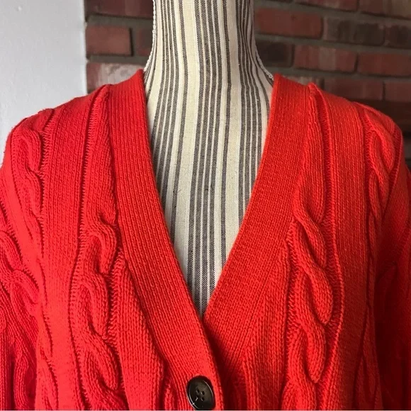 THE GREAT Cable Grandpa Cardigan in Habanero Orange Red Sz XS - Picture 5 of 11